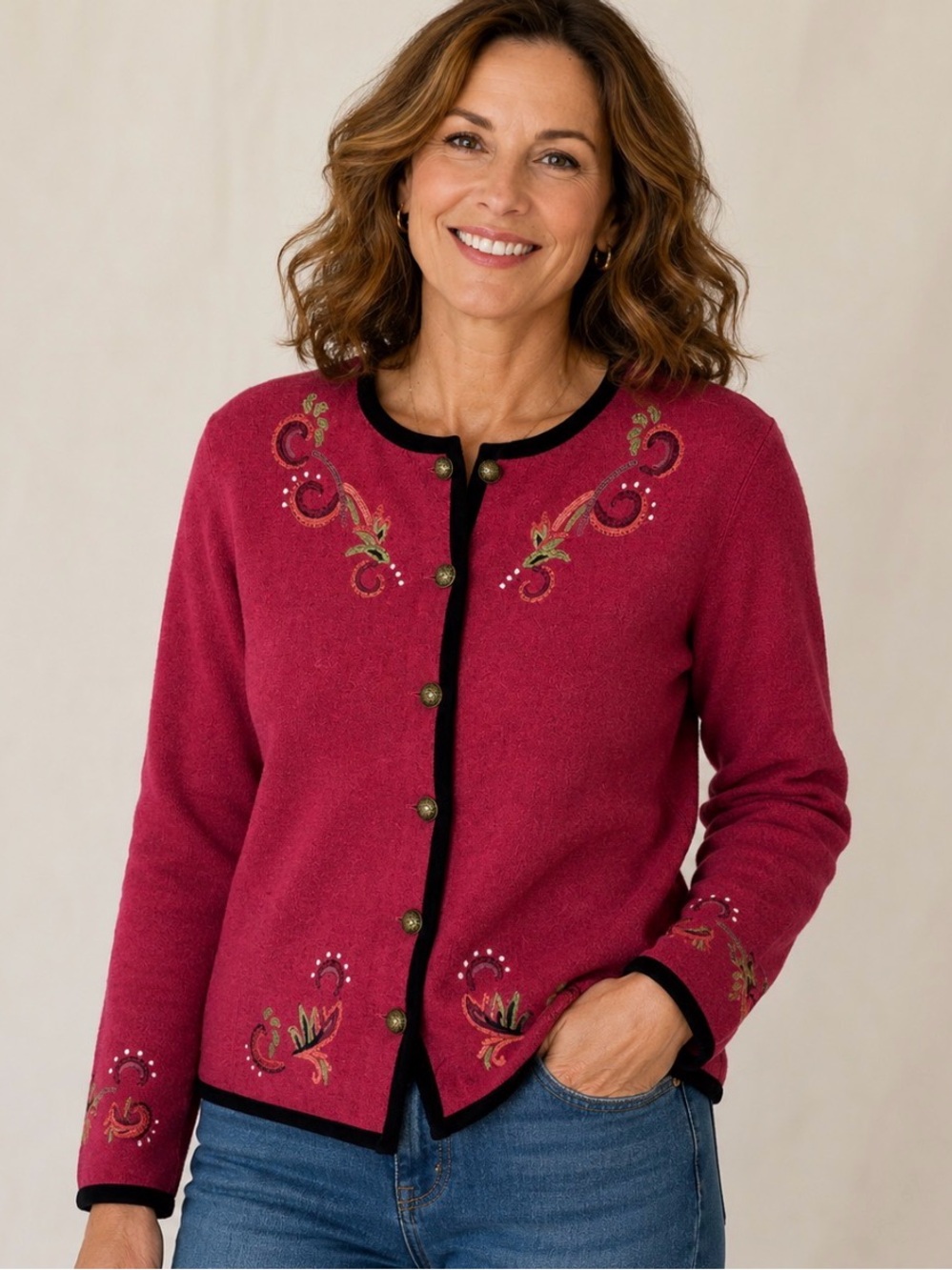 Icelandic Design 100% Wool Embroidered Cardigan Sweater Size XL